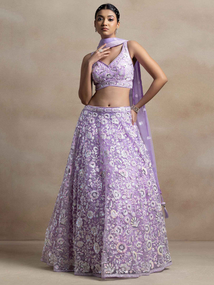 Lavender Sequins Net Reception Wear Lehenga Choli