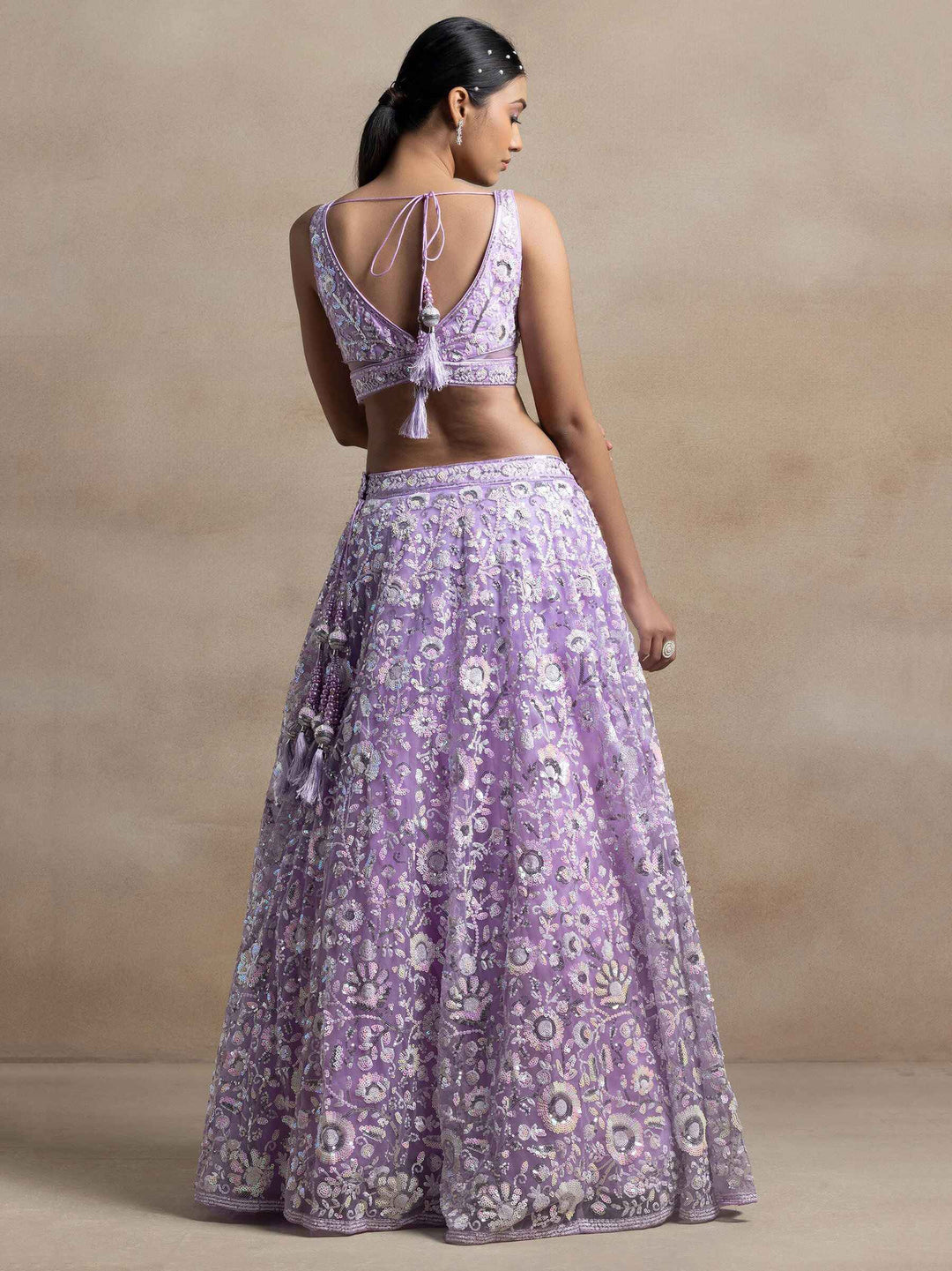 Lavender Sequins Net Reception Wear Lehenga Choli