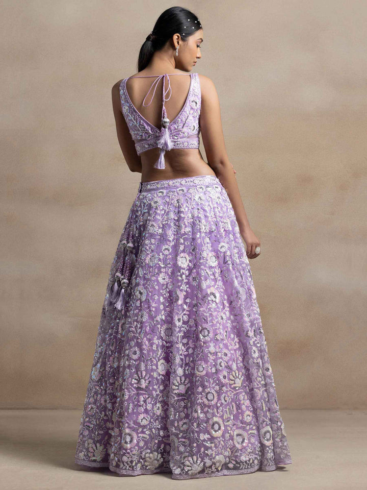 Lavender Sequins Net Reception Wear Lehenga Choli