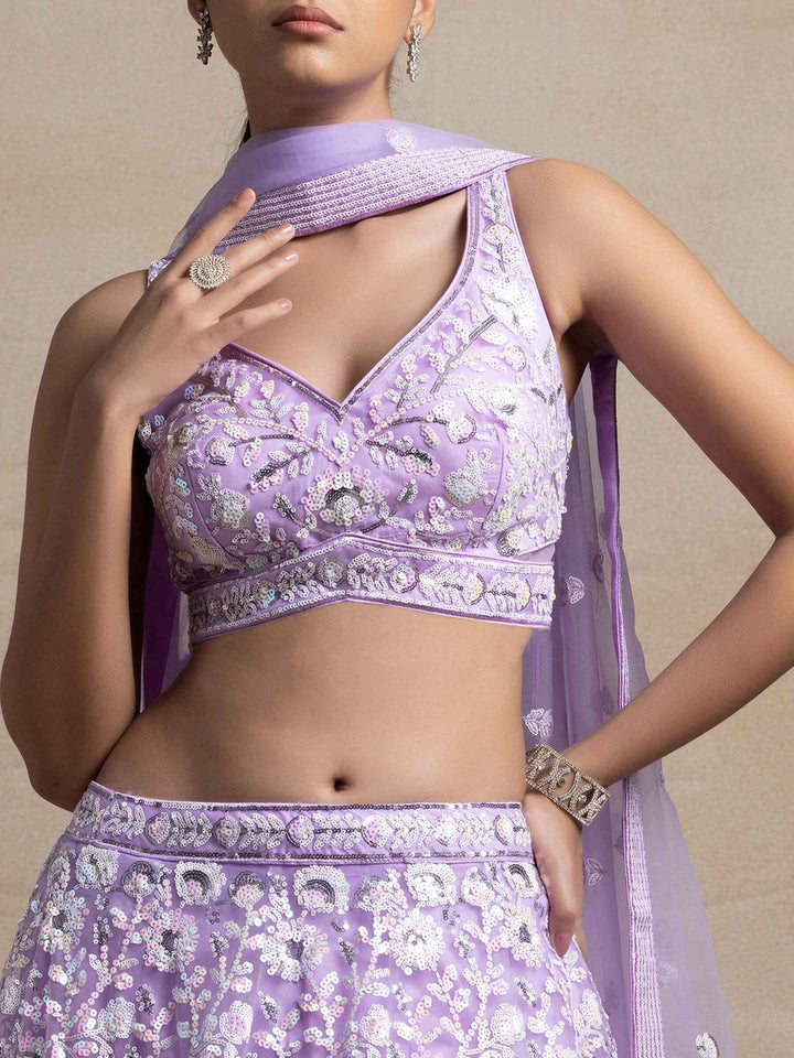 Lavender Sequins Net Reception Wear Lehenga Choli