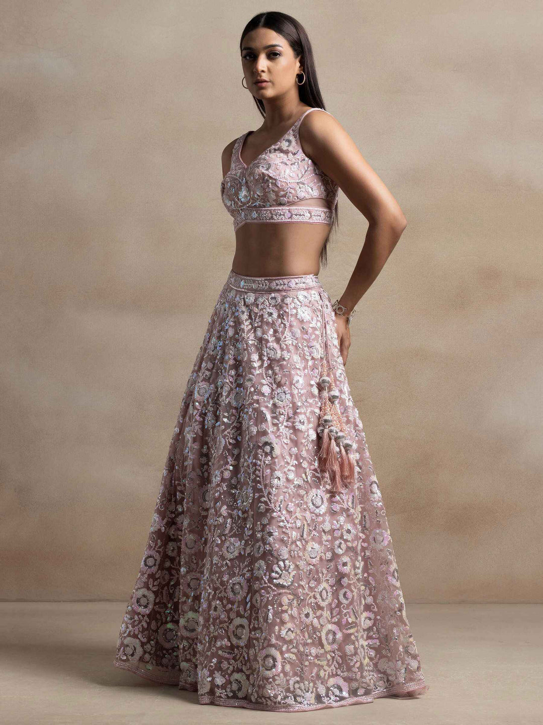 Pink Sequins Net Party Wear Lehenga Choli With Dupatta