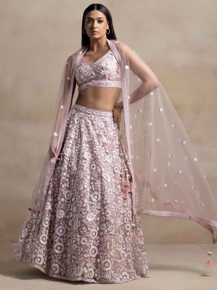 Pink Sequins Net Party Wear Lehenga Choli With Dupatta