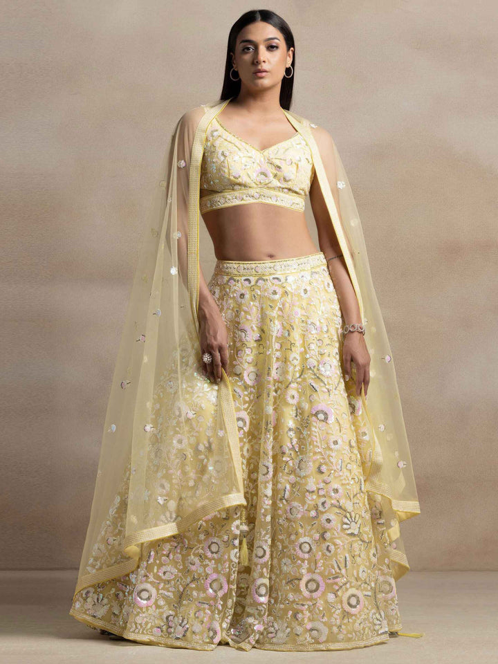 Yellow Sequins Net Haldi Wear Lehenga Choli With Dupatta