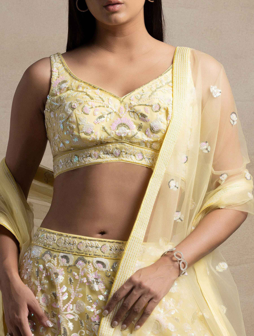 Yellow Sequins Net Haldi Wear Lehenga Choli With Dupatta