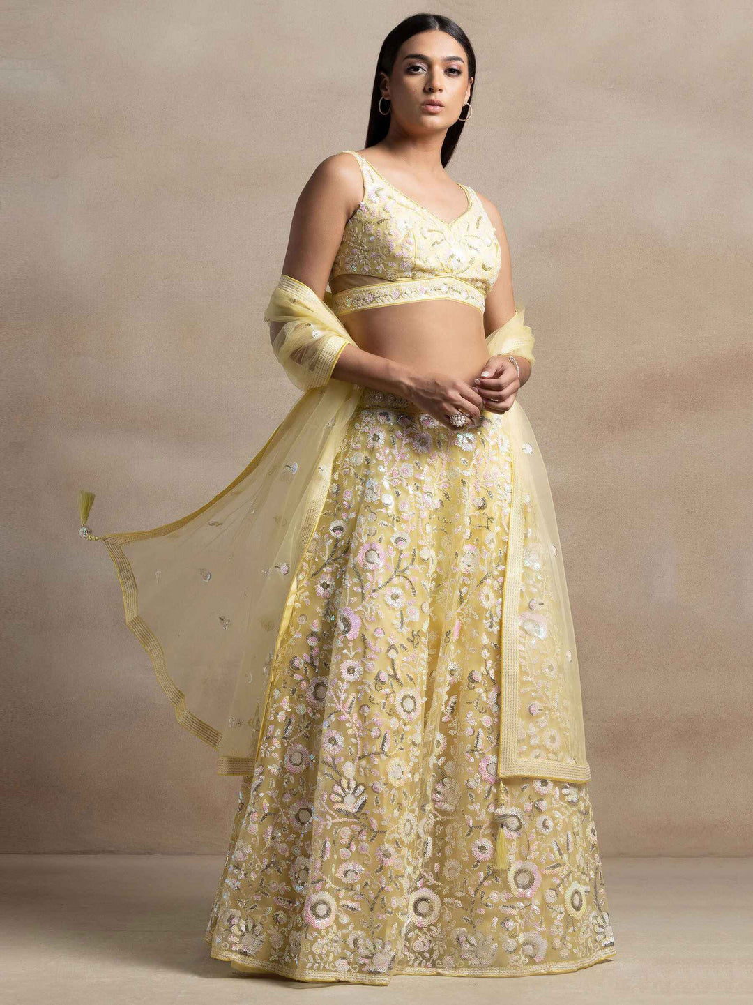 Yellow Sequins Net Haldi Wear Lehenga Choli With Dupatta