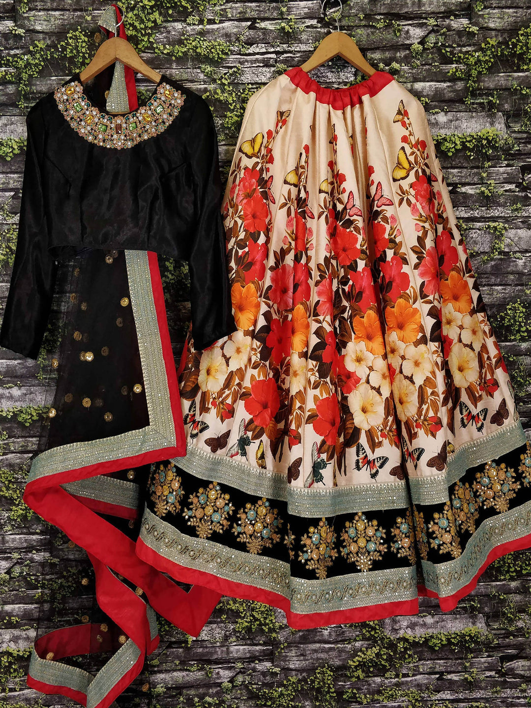 Cream Floral Printed Silk Wedding Lehenga Choli With Dupatta