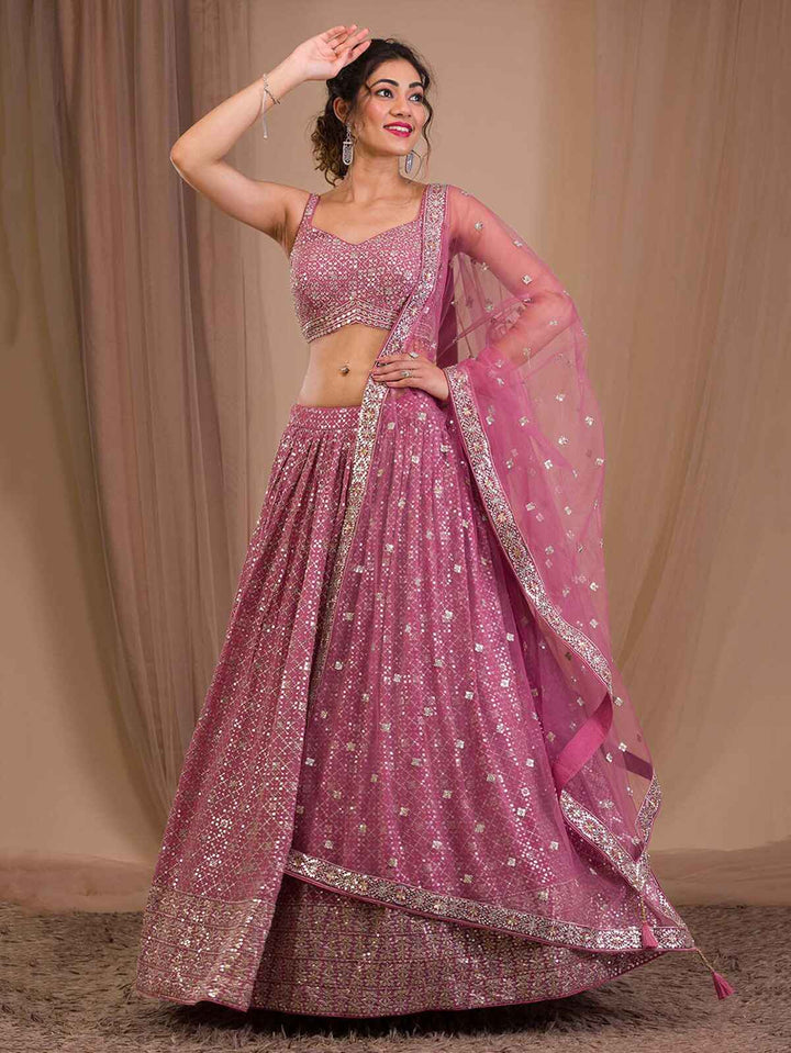 Pink Sequins Georgette Engagement Wear Lehenga Choli