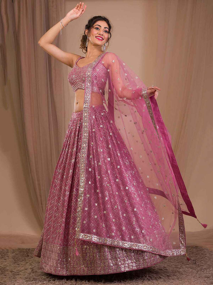 Pink Sequins Georgette Engagement Wear Lehenga Choli