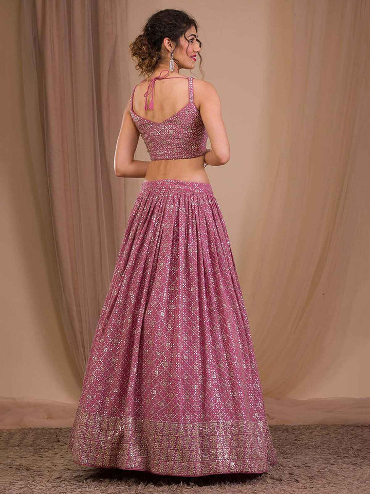 Pink Sequins Georgette Engagement Wear Lehenga Choli