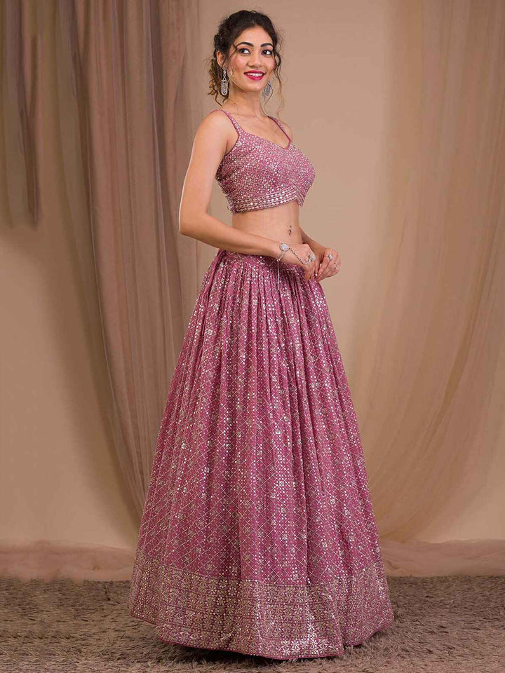 Pink Sequins Georgette Engagement Wear Lehenga Choli