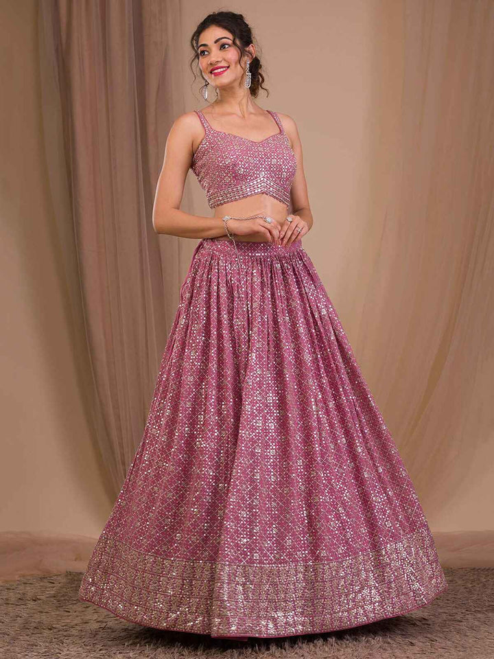 Pink Sequins Georgette Engagement Wear Lehenga Choli