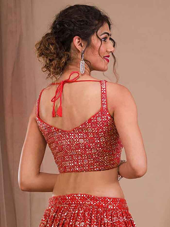 Red Sequins Georgette Wedding Lehenga Choli With Dupatta