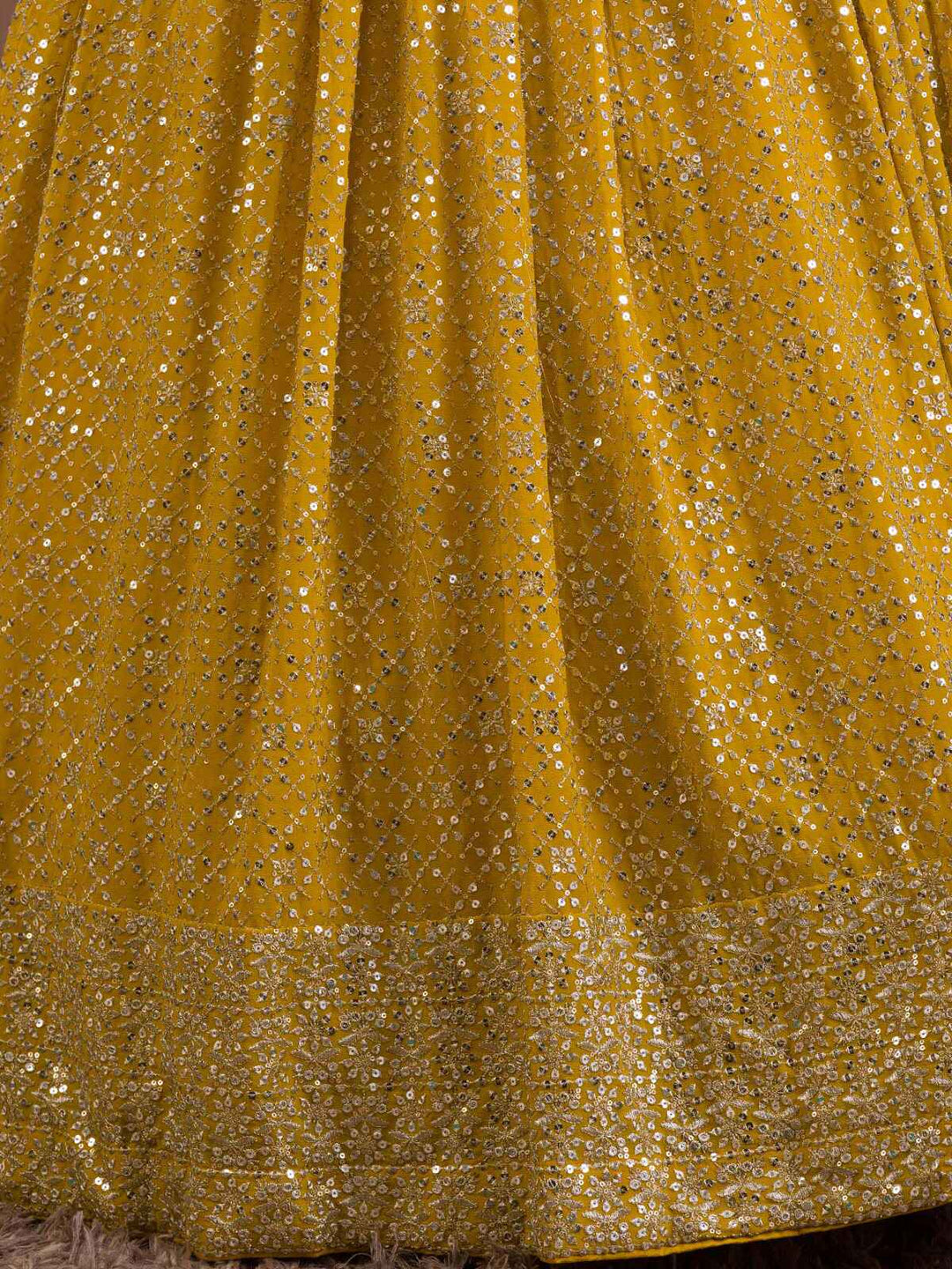 Alluring Yellow Sequins Georgette Haldi Wear Lehenga Choli