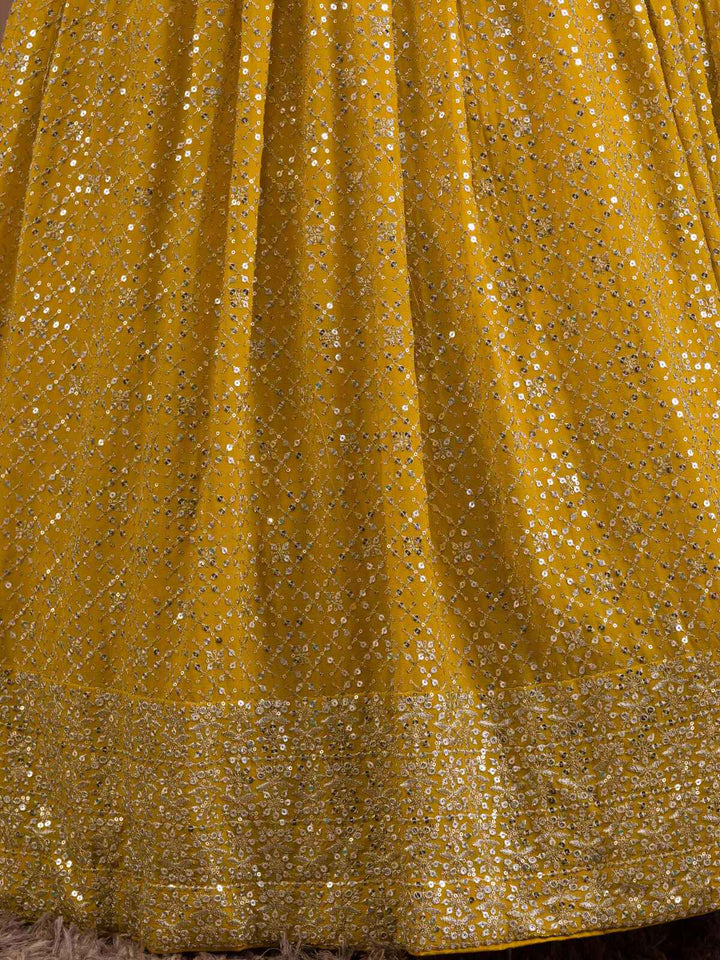 Alluring Yellow Sequins Georgette Haldi Wear Lehenga Choli