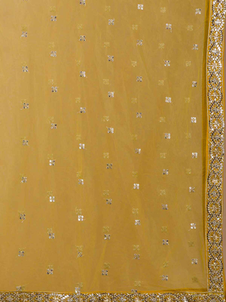 Alluring Yellow Sequins Georgette Haldi Wear Lehenga Choli