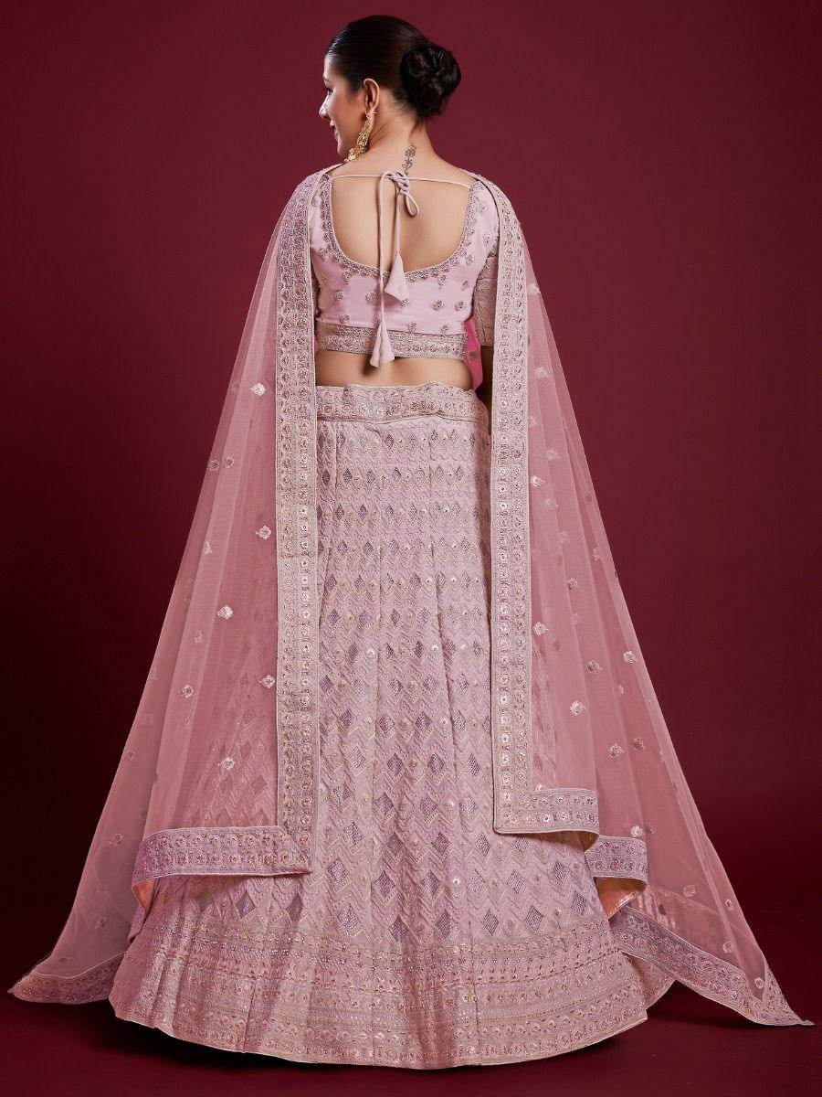 Pink Embroidered Georgette Lehenga Choli With Dupatta