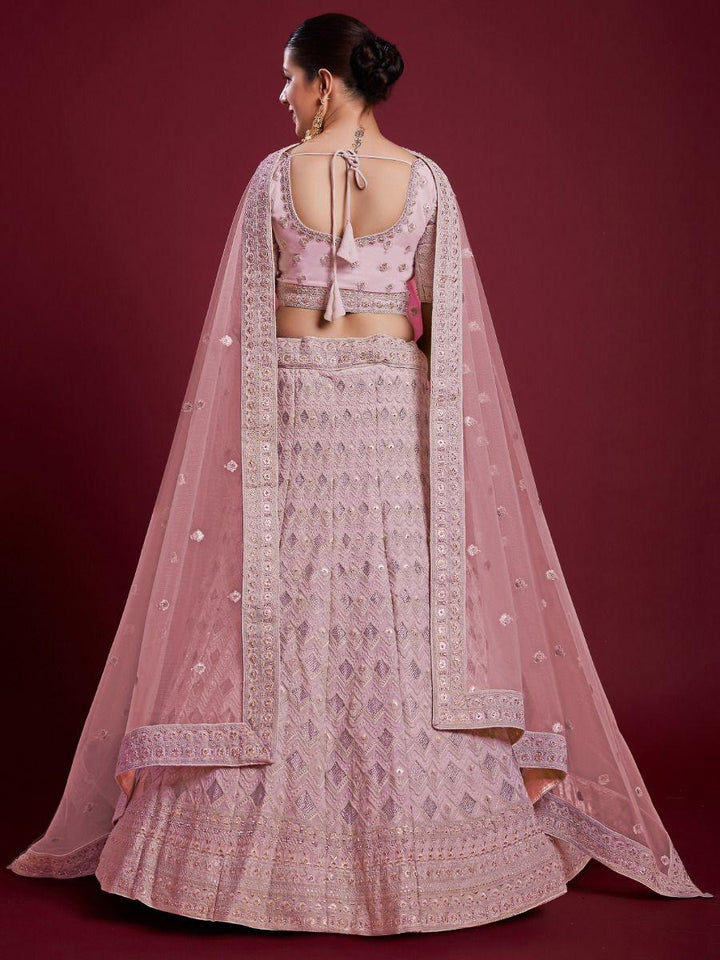 Pink Embroidered Georgette Lehenga Choli With Dupatta