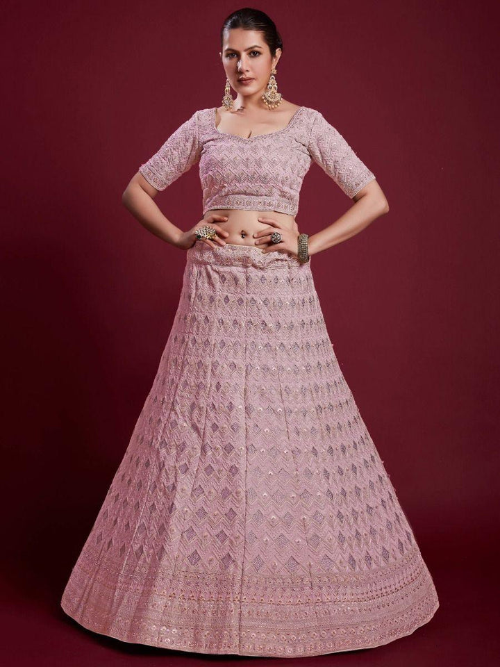 Pink Embroidered Georgette Lehenga Choli With Dupatta