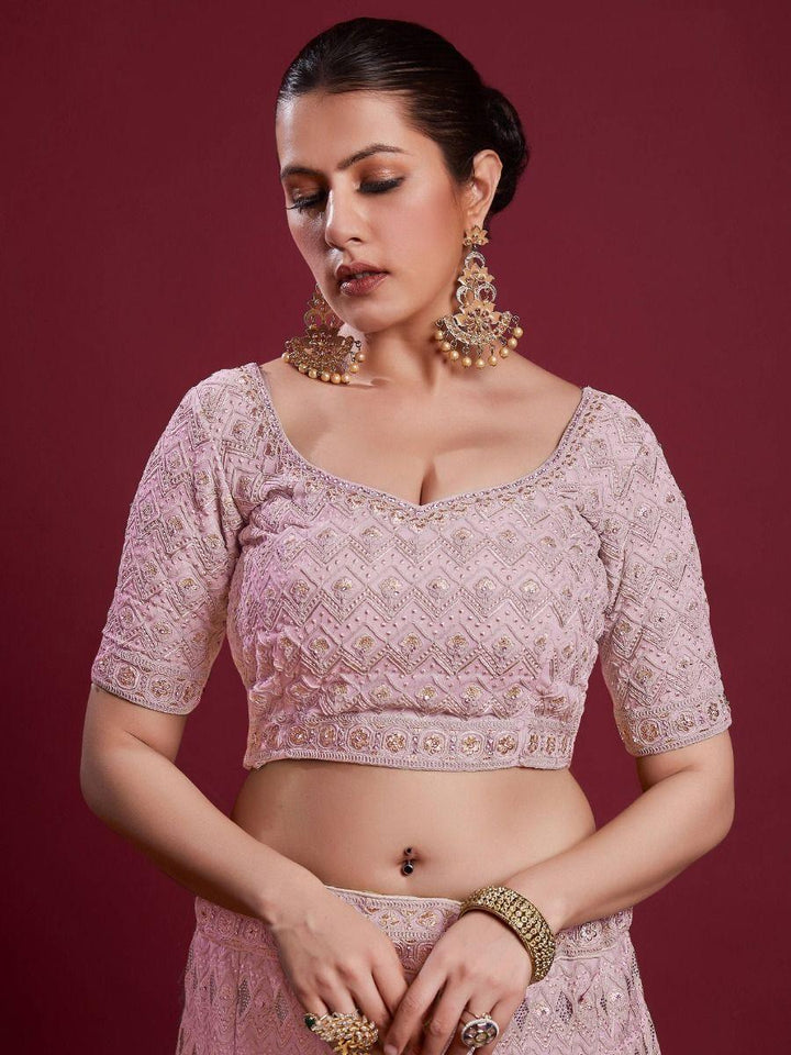 Pink Embroidered Georgette Lehenga Choli With Dupatta