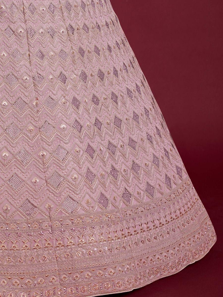 Pink Embroidered Georgette Lehenga Choli With Dupatta