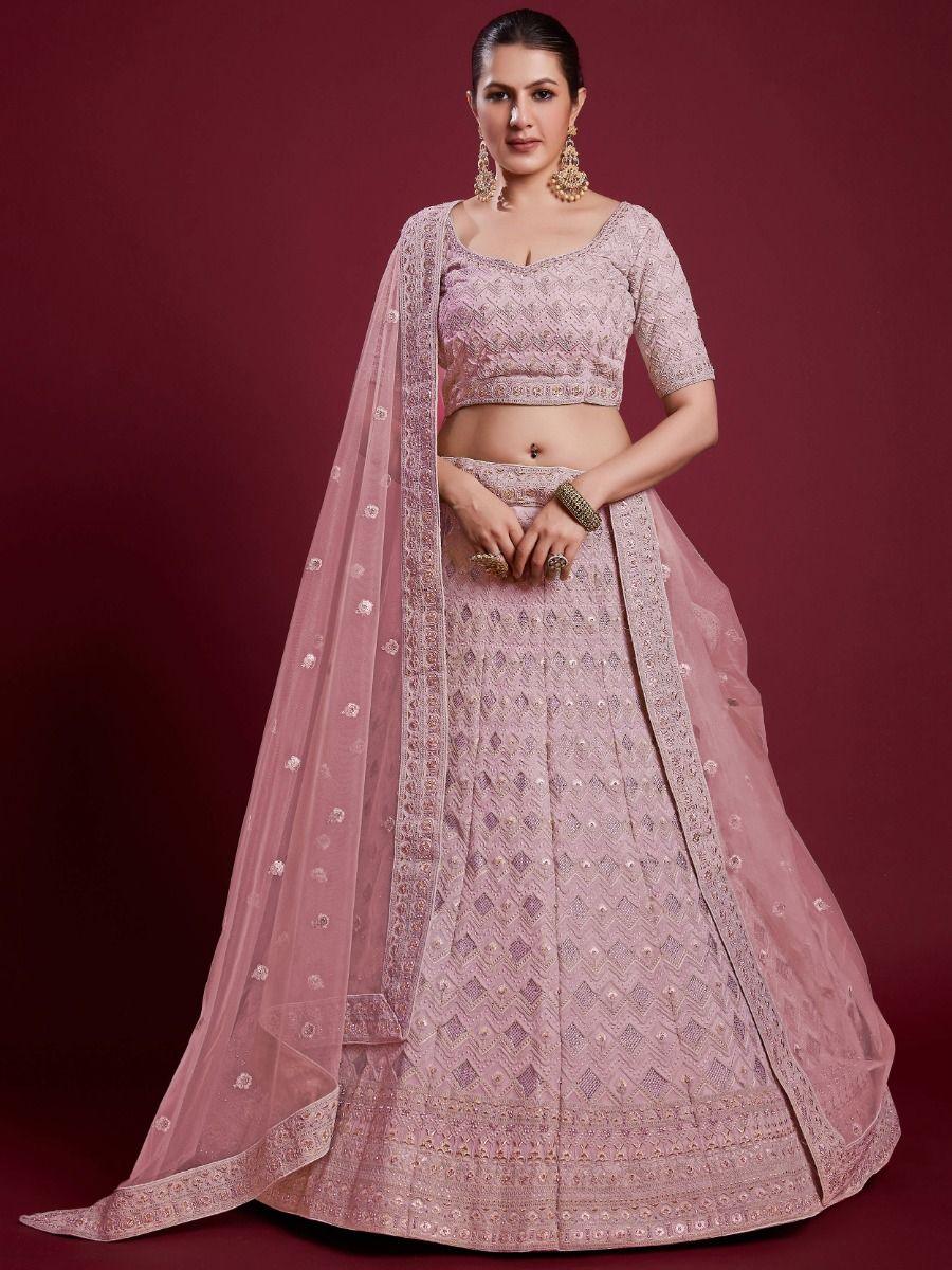 Pink Embroidered Georgette Lehenga Choli With Dupatta
