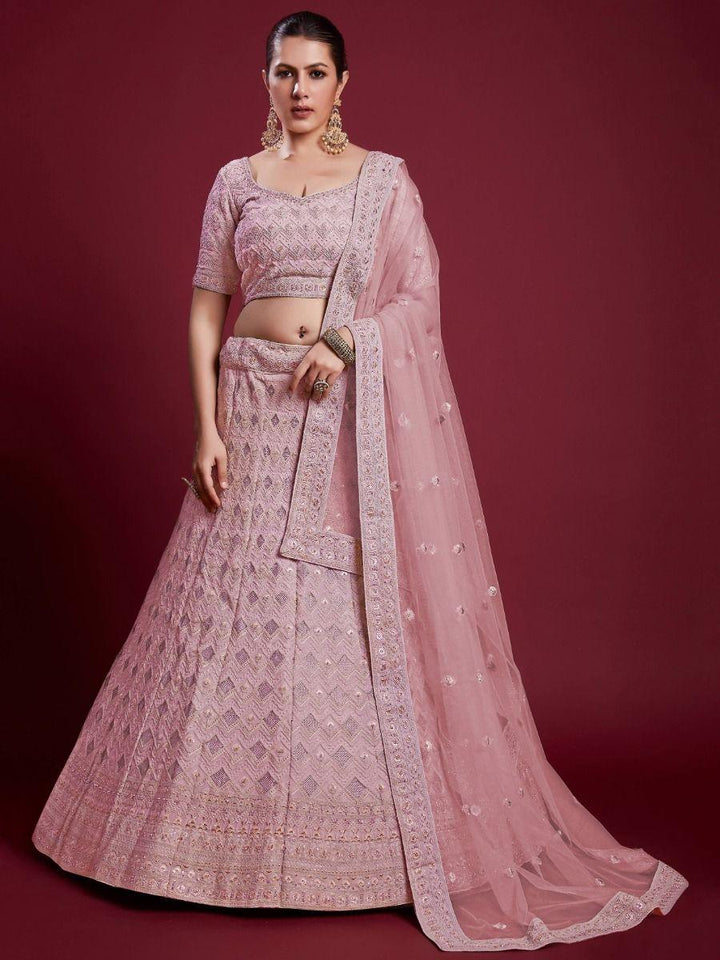 Pink Embroidered Georgette Lehenga Choli With Dupatta