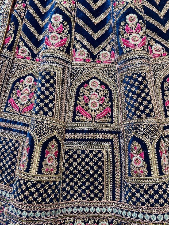 Blue Dori Work Velvet Bridal Lehenga Choli With Dupatta