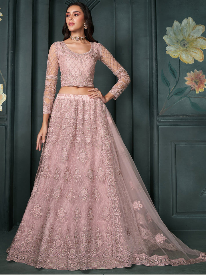 Dusty Pink Embroidered Net Bridesmaid Lehenga Choli
