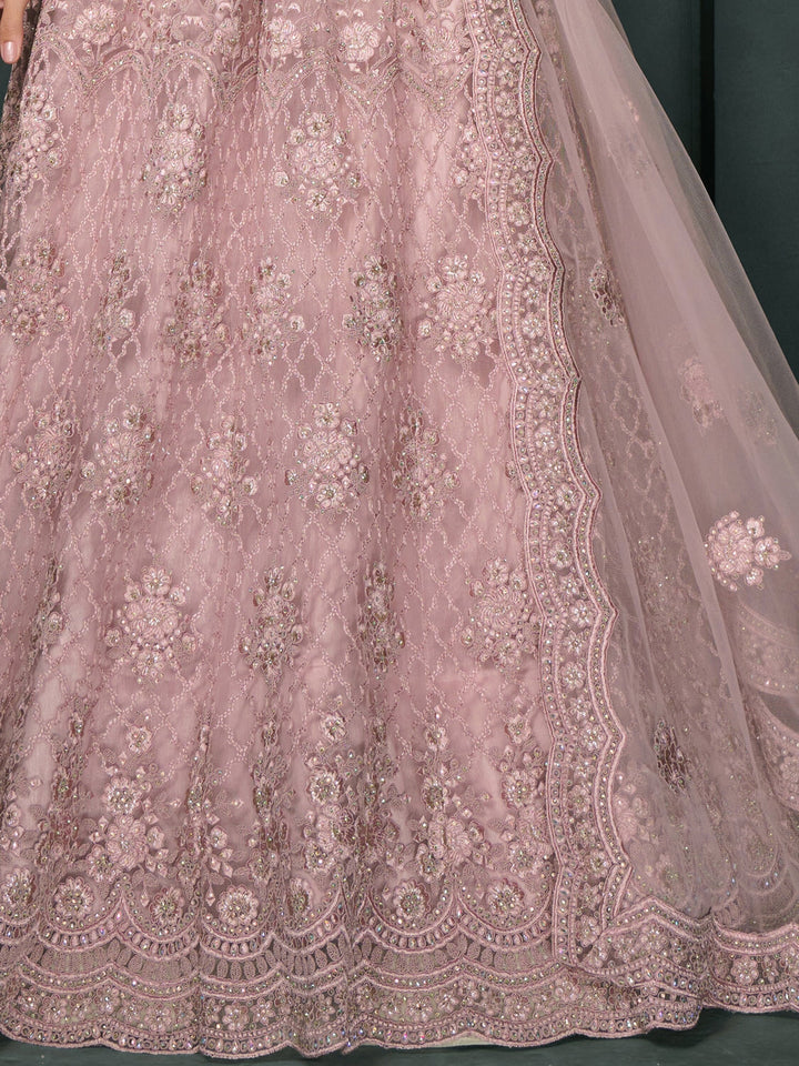 Dusty Pink Embroidered Net Bridesmaid Lehenga Choli