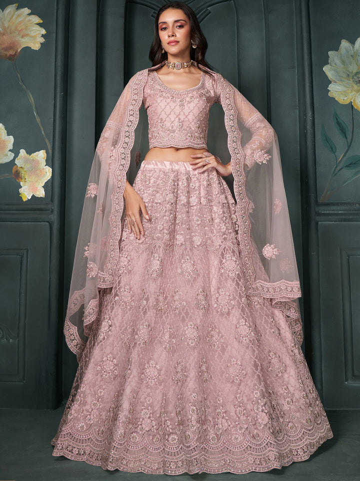 Dusty Pink Embroidered Net Bridesmaid Lehenga Choli