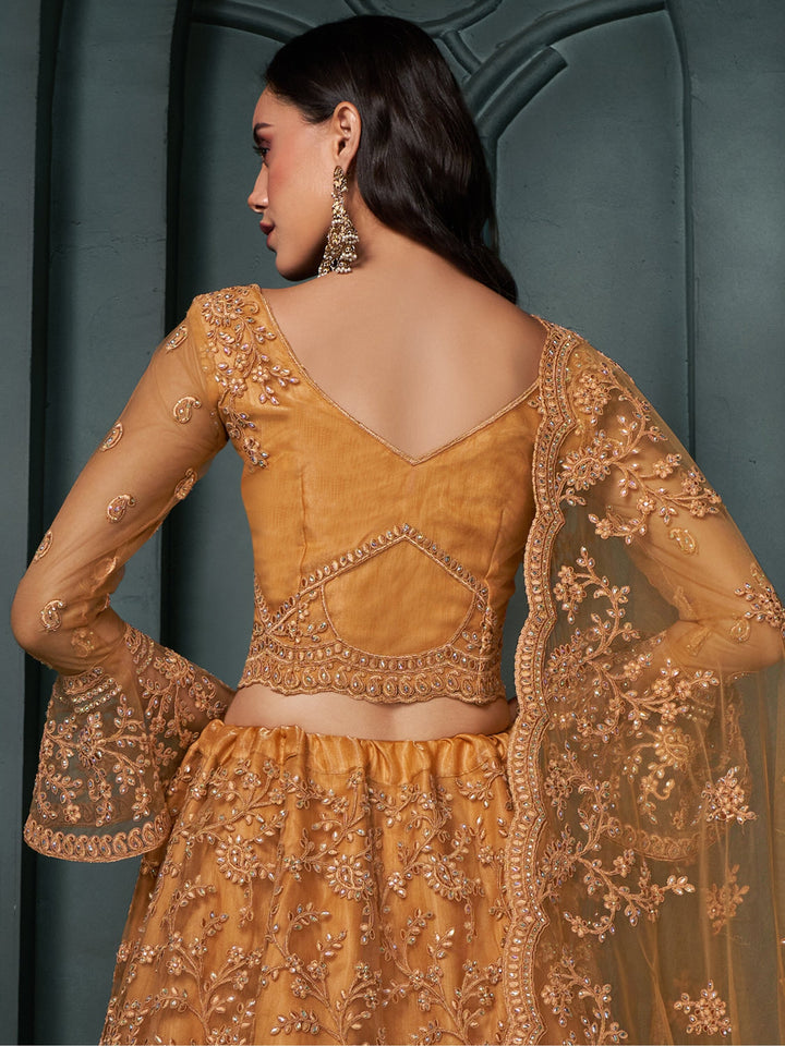 Orange Thread Work Net Engagement Wear Lehenga Choli