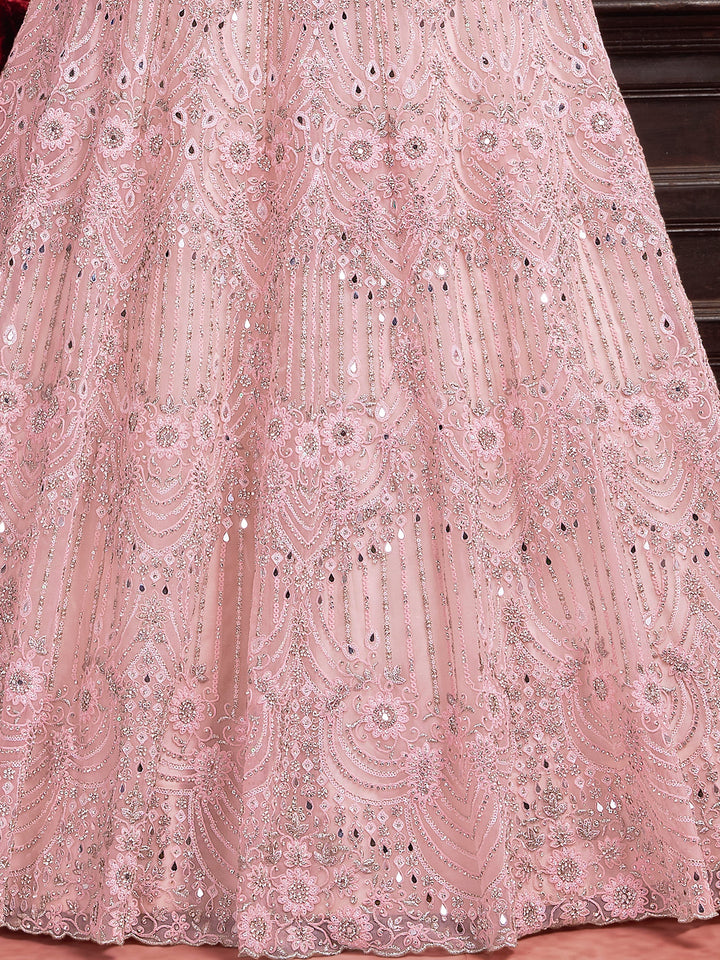 Baby Pink Sequins Net Bridesmaid Lehenga Choli With Dupatta