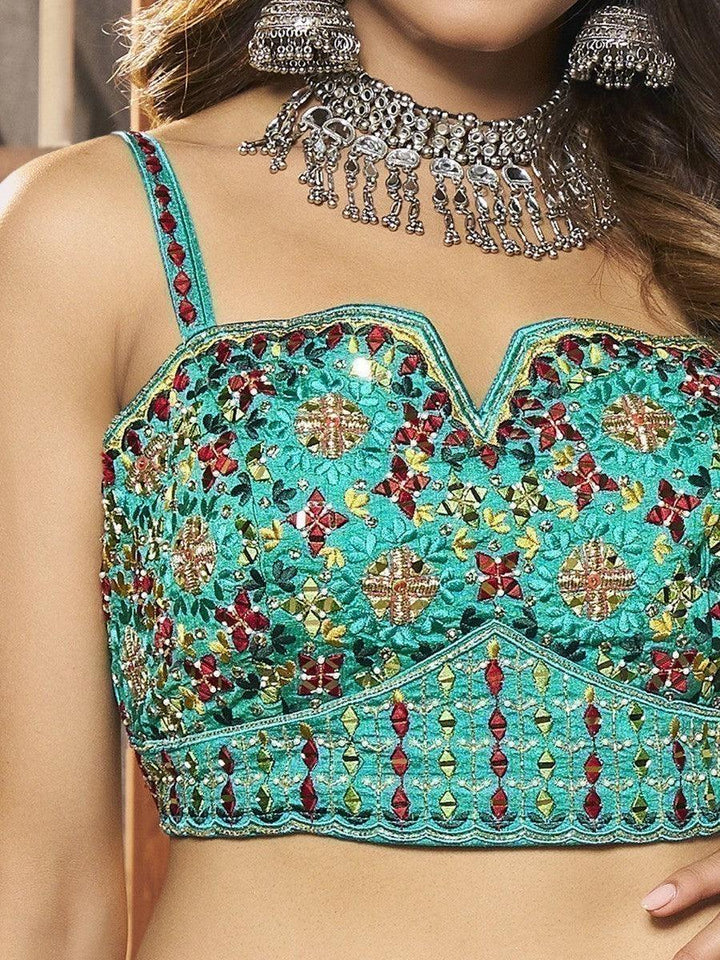 Attractive Turquoise Patola Print Silk Lehenga With Embroidered Choli