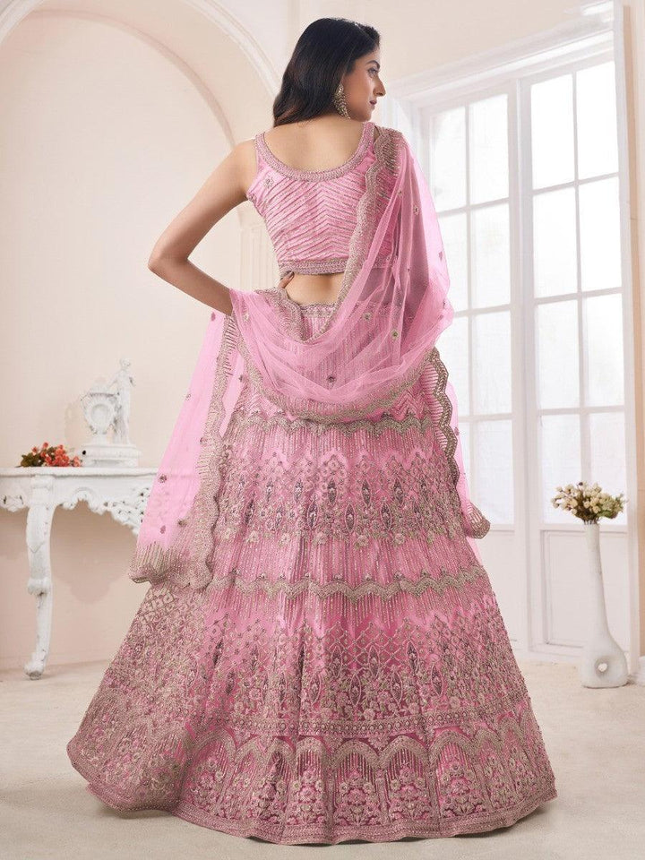 Pink Sequins Net Wedding Wear Lehenga Choli With Dupatta