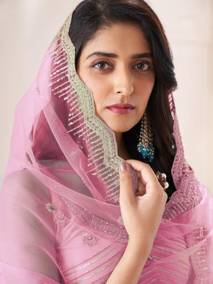 Pink Sequins Net Wedding Wear Lehenga Choli With Dupatta
