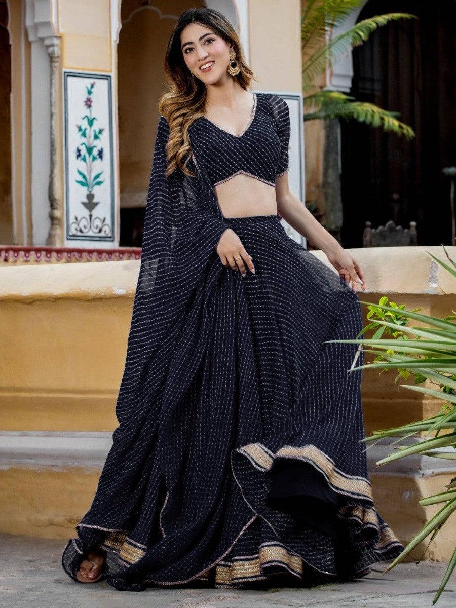 Black Laheriya Print Georgette Designer Lehenga Choli