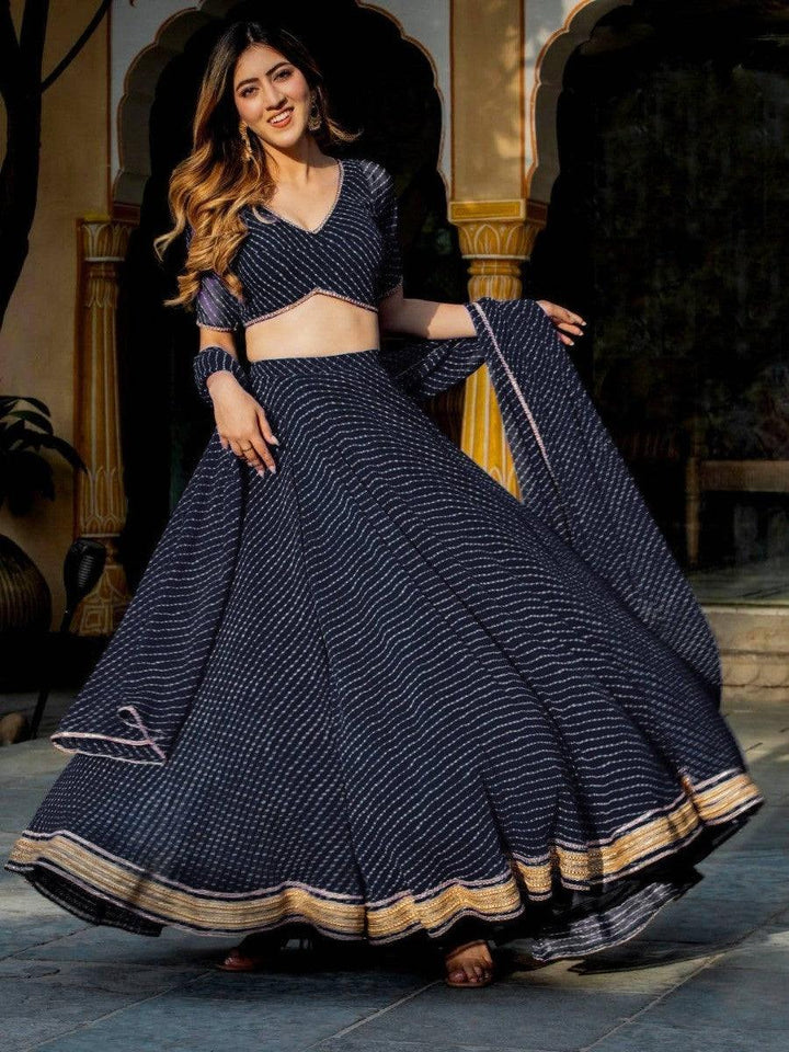 Exquisite Black Laheriya Print Georgette Designer Lehenga Choli