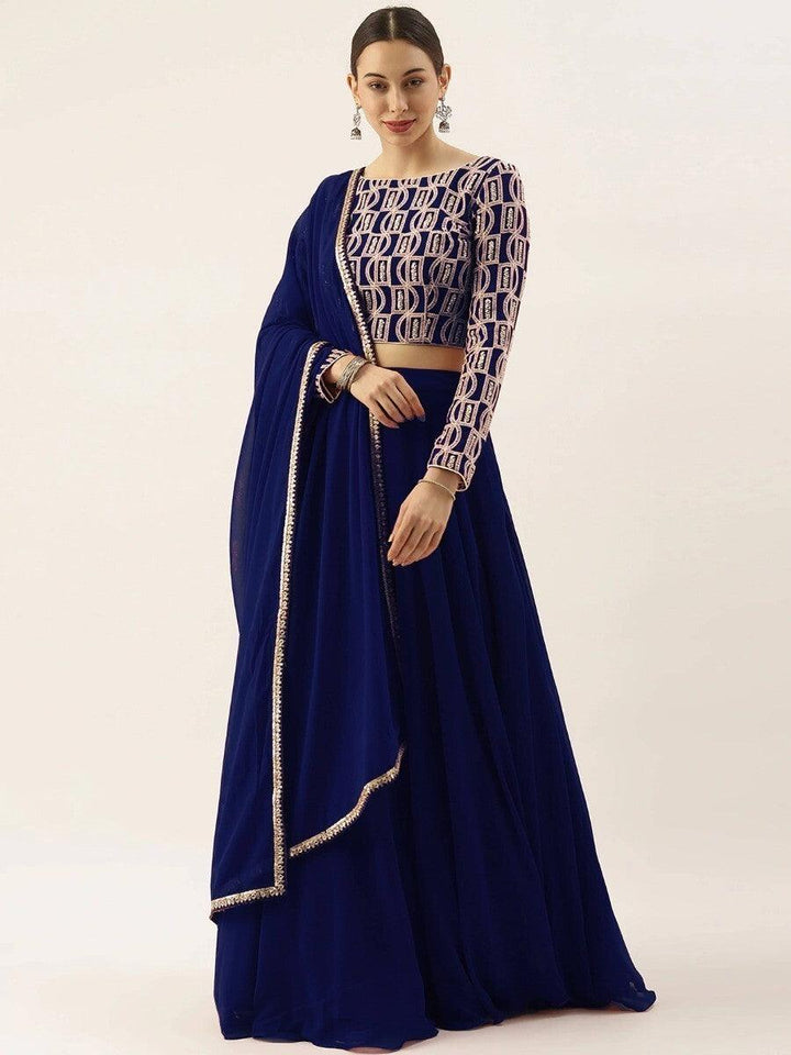 Blue Thread Work Georgette Sangeet Wear Lehenga Choli