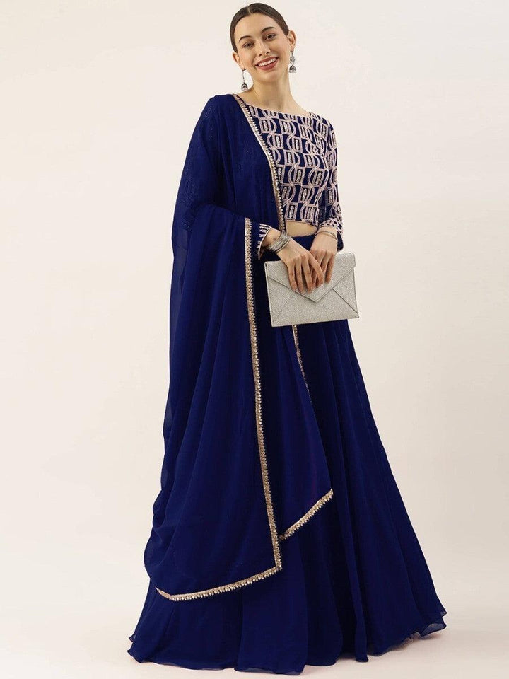 Blue Thread Work Georgette Sangeet Wear Lehenga Choli