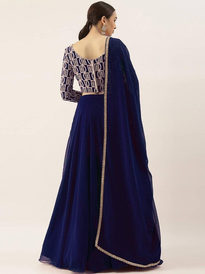Blue Thread Work Georgette Sangeet Wear Lehenga Choli