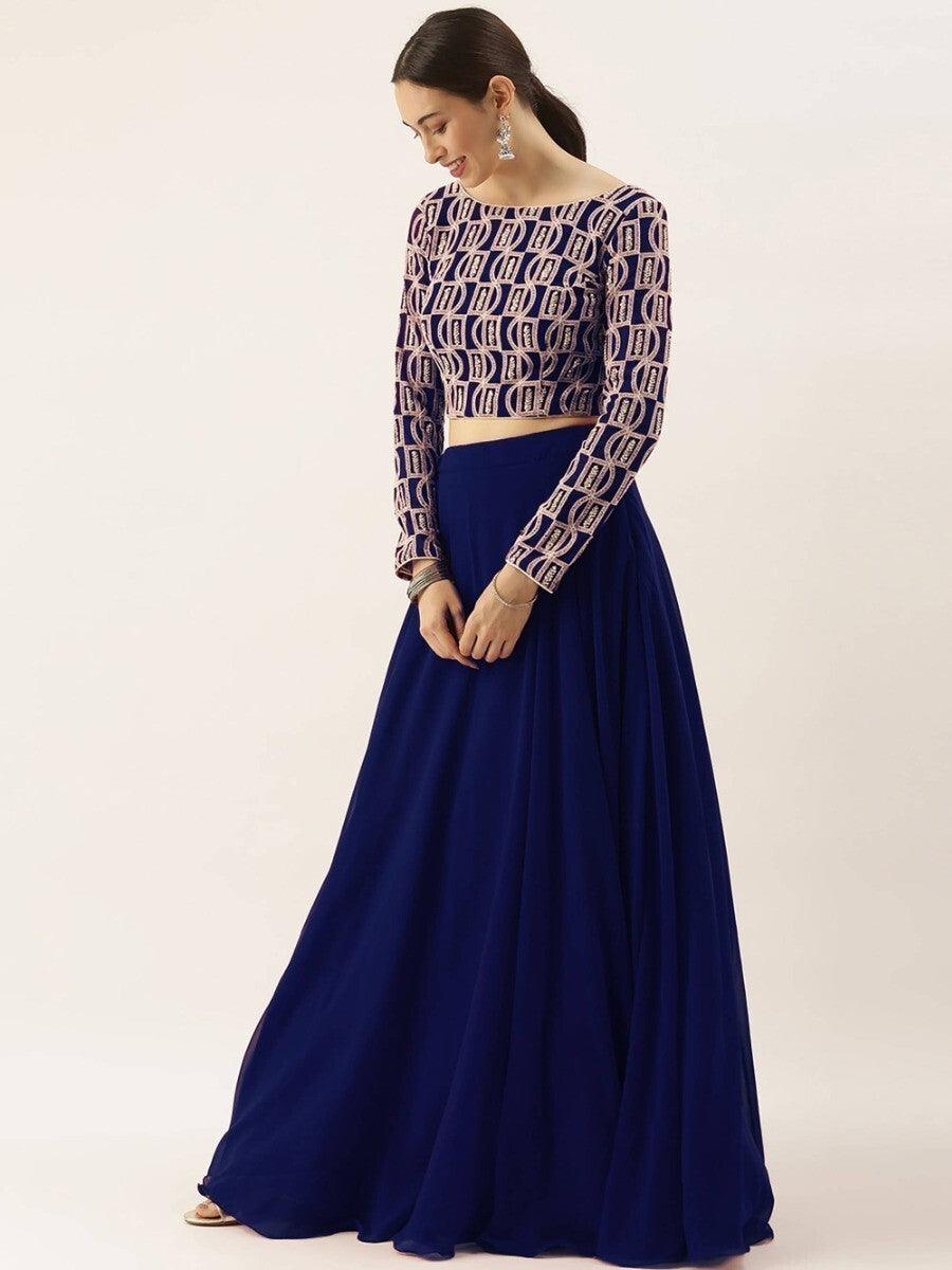 Blue Thread Work Georgette Sangeet Wear Lehenga Choli