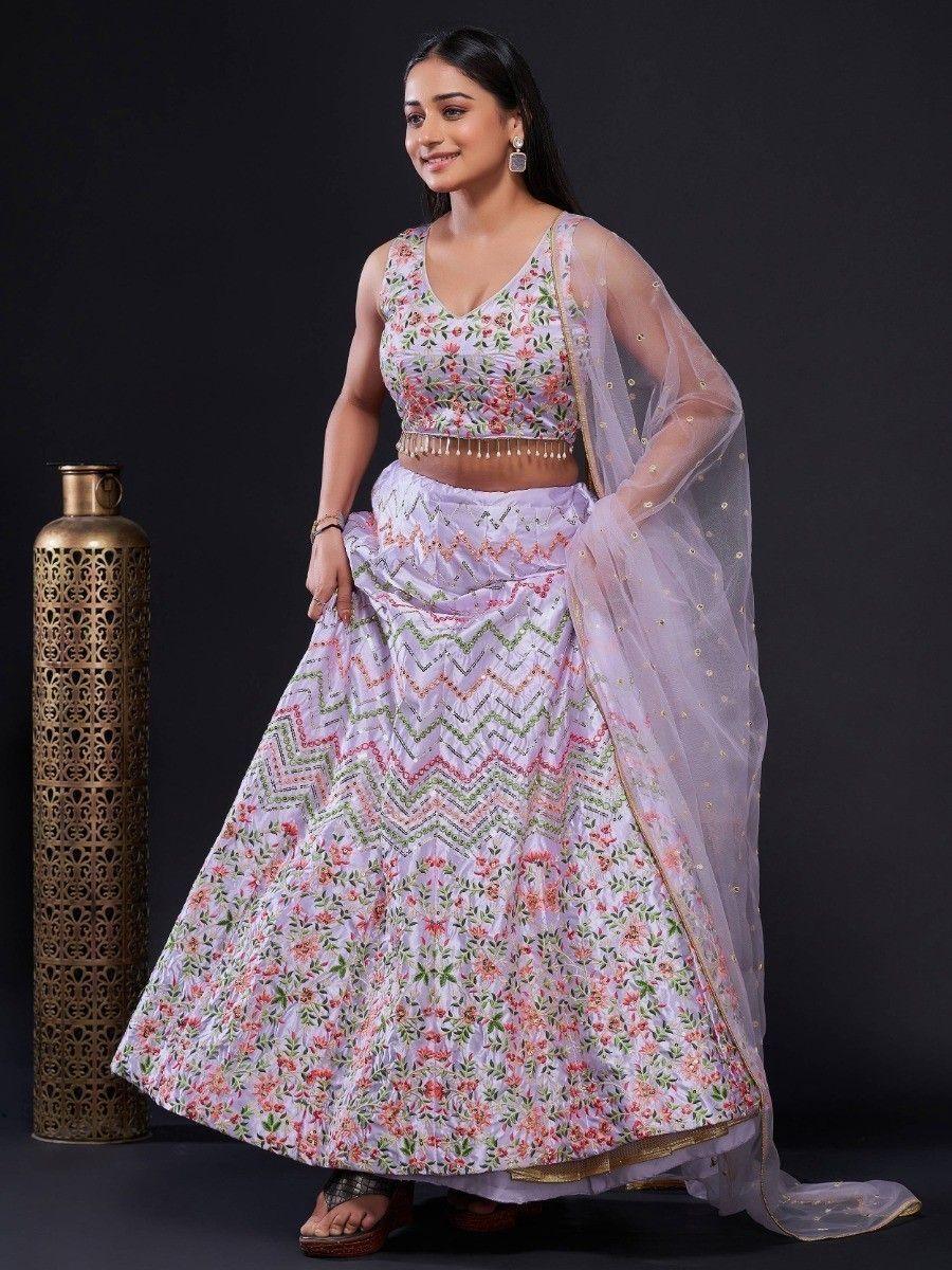 Light Purple Sequins Stain Lehenga Choli With Dupatta