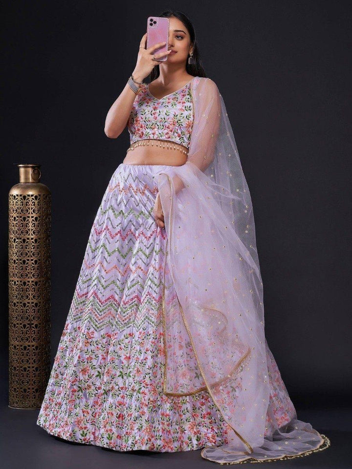 Light Purple Sequins Stain Lehenga Choli With Dupatta