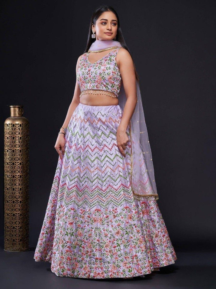 Light Purple Sequins Stain Lehenga Choli With Dupatta