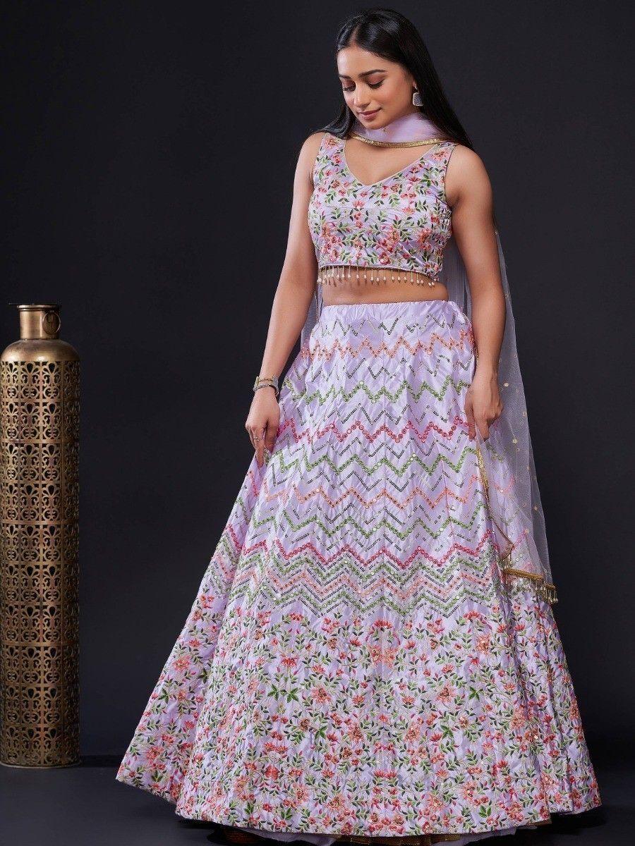 Light Purple Sequins Stain Lehenga Choli With Dupatta
