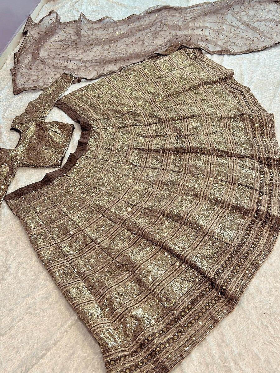 Golden Sequins Georgette Lehenga Choli With Dupatta