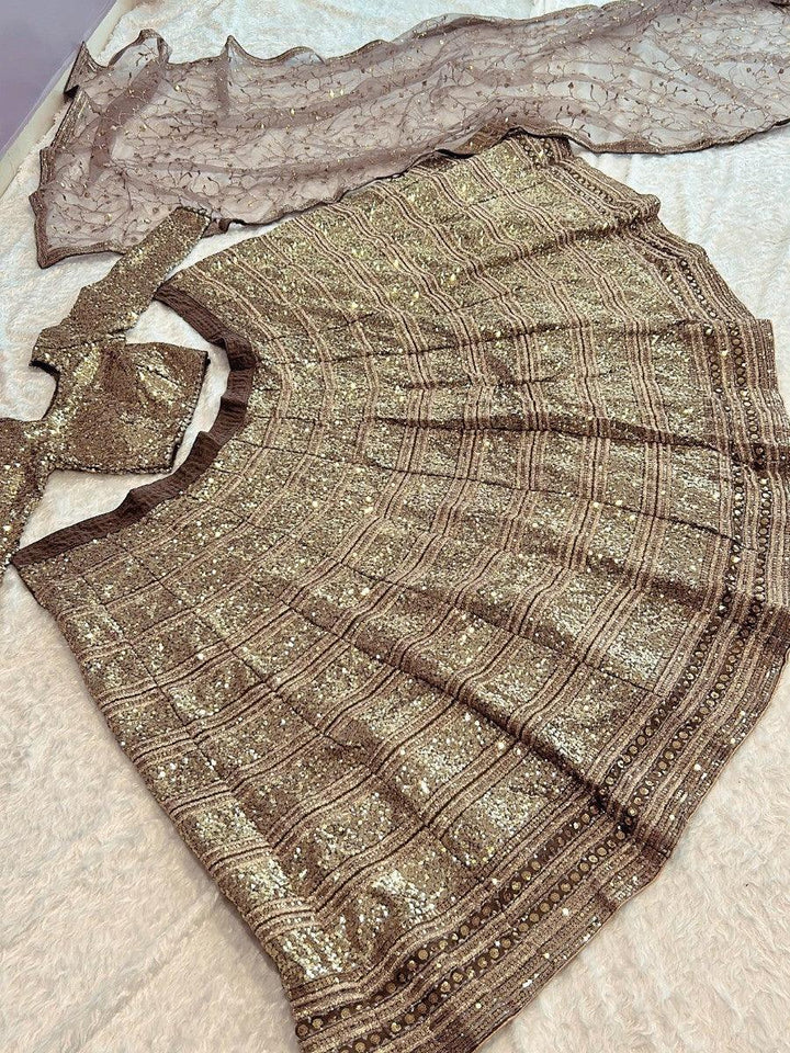 Golden Sequins Georgette Lehenga Choli With Dupatta