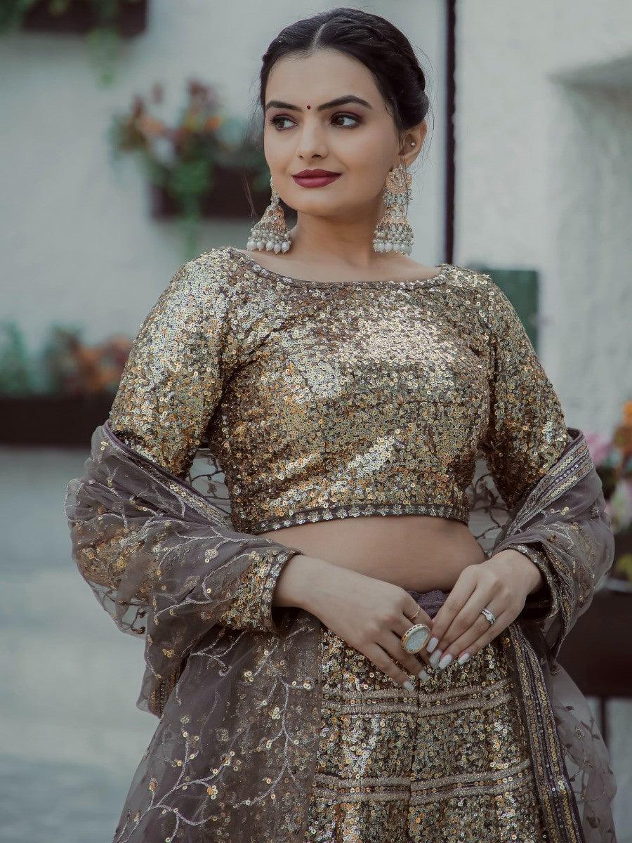Golden Sequins Georgette Lehenga Choli With Dupatta