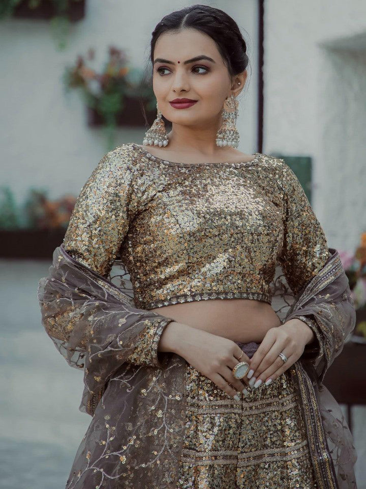 Golden Sequins Georgette Lehenga Choli With Dupatta