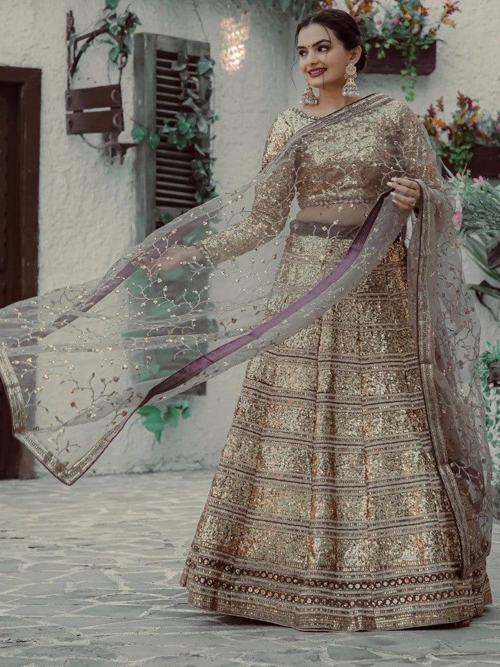 Golden Sequins Georgette Lehenga Choli With Dupatta